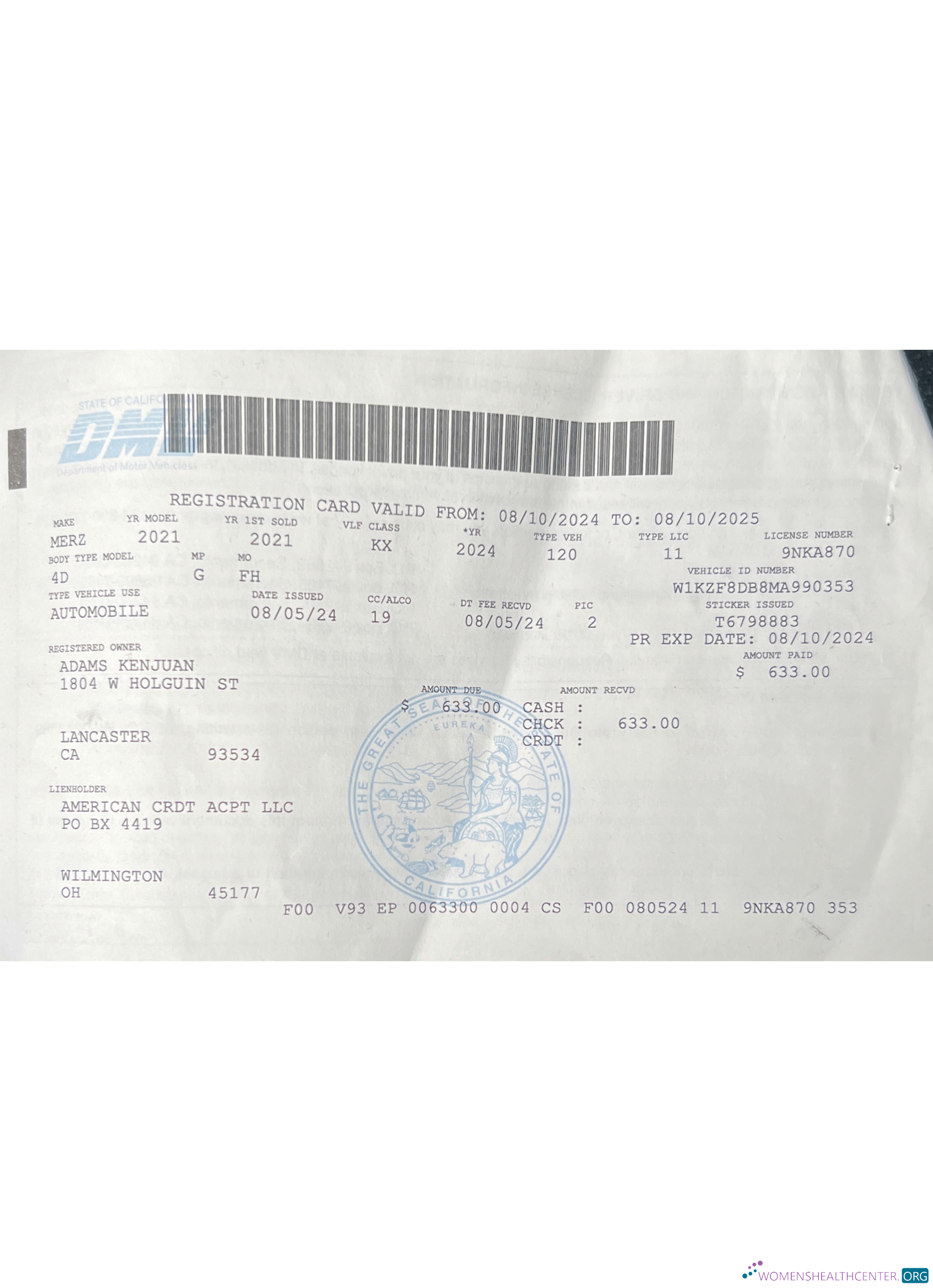 Download USA California vehicle registration license Photoshop template